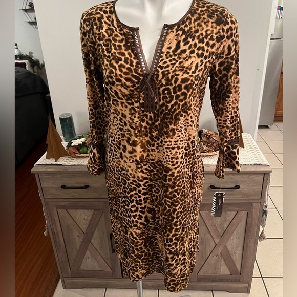 NWT Dana Buchanan intimates coffee color elegant statement cheetah sleep dress - Picture 1 of 4